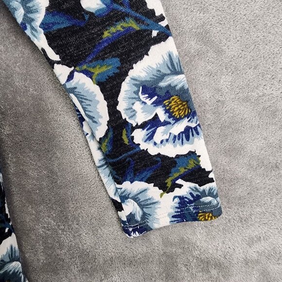 Women's LuLaRoe Long Open Cardigan Blue White Floral Pockets Size L - Picture 7 of 12